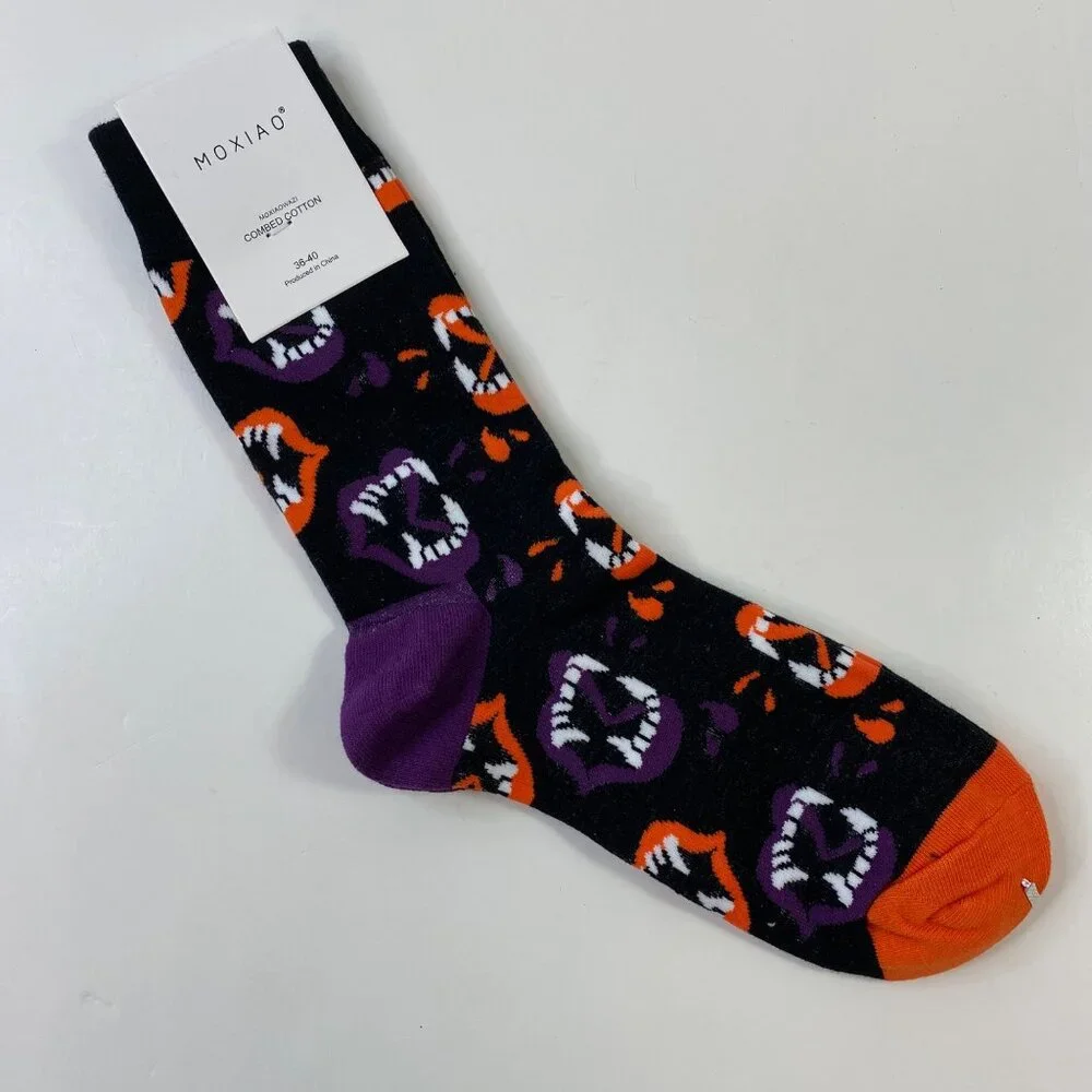 Womens Halloween Crew Socks 2 Pack Vampires Fangs Dancing Mummies Black Blue